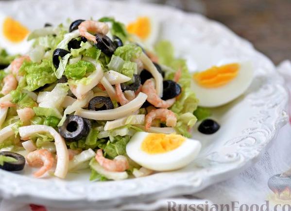 Салат с креветками и кальмарами – рецепт приготовления